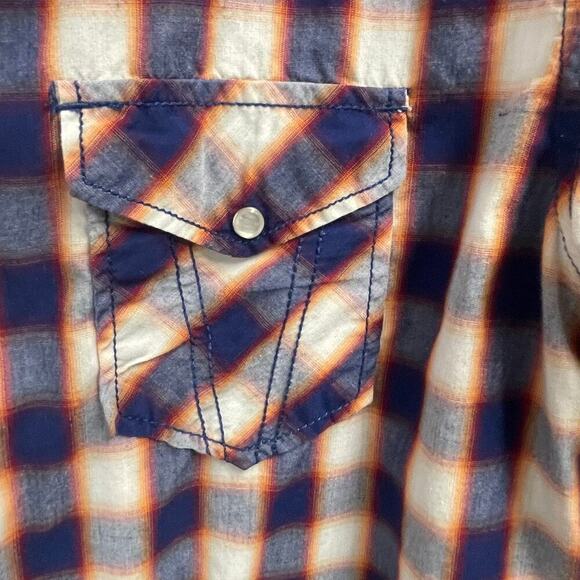 7 Diamonds Mens XL Plaid Pearl Snap Shirt Short Sleeve Button Western Cowboy - Picture 2 of 5